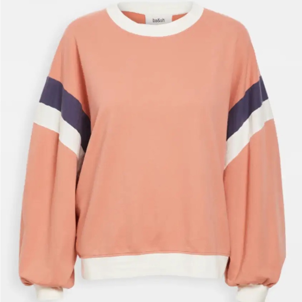 ba&sh‎ Maurry Sweatshirt M/L Batwing Sleeves Pink Navy and White Casual Cotton
